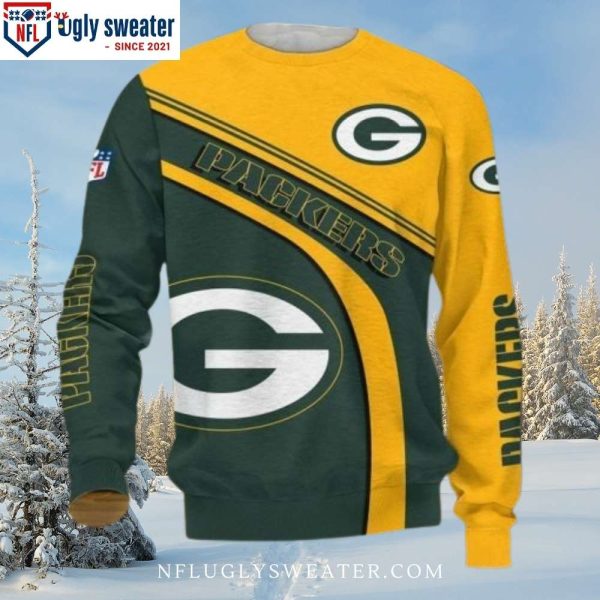 Yellow Green Big Logo Version Shines On Green Bay Packers Ugly Christmas Sweater