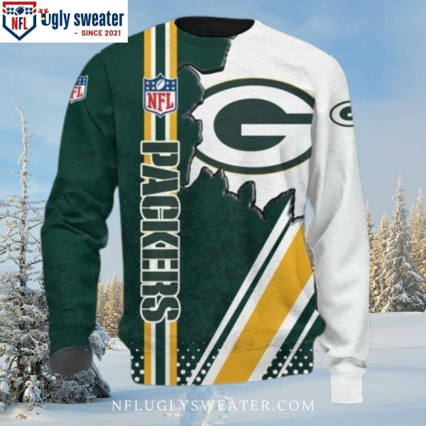 Yellow White Logo In My Heart Design Graces Green Bay Packers Ugly Christmas Sweater